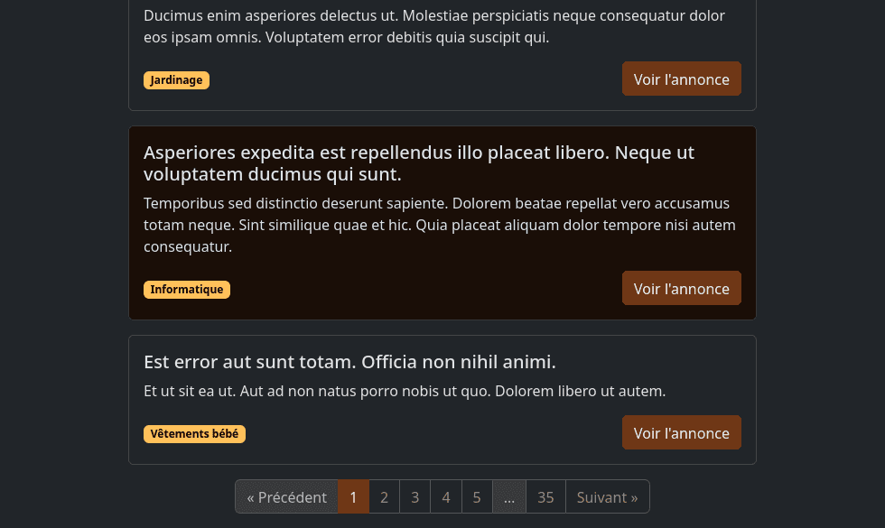 Capture d'écran du site de petites annonces