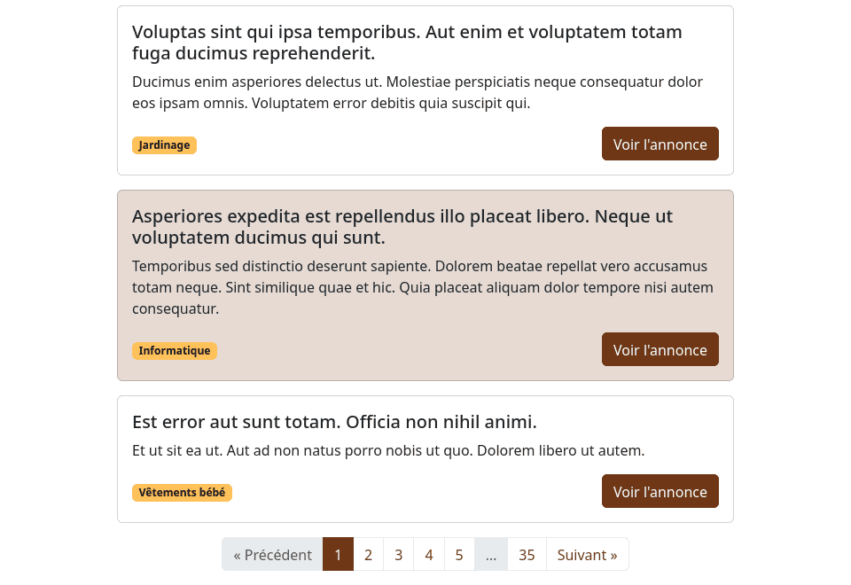Capture d'écran du site de petites annonces